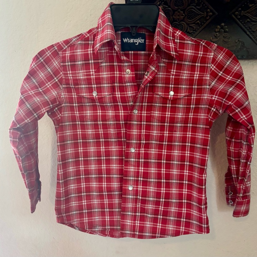 Wrangler Red Plaid pearl snap button shirt boys xs